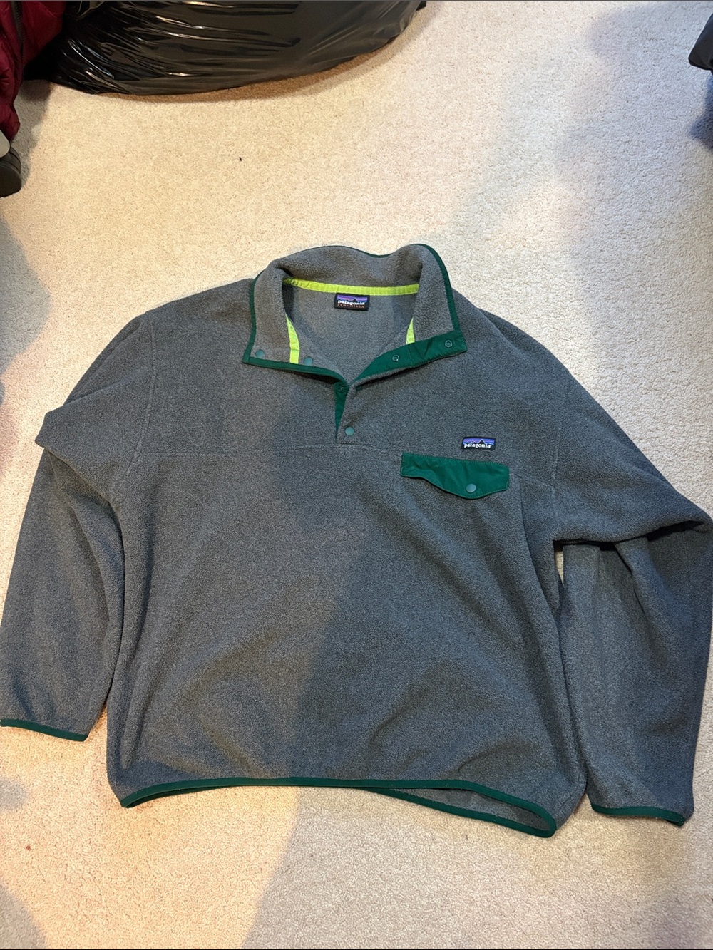 Vintage Patagonia Gray Synchilla Fleece Pullover with Green Trim esti XL
